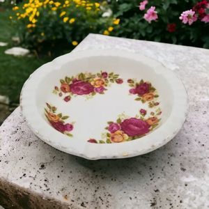 VTG COTTAGE ROSE Fine Bone China Ashtray Scalloped Edge Gold Trim